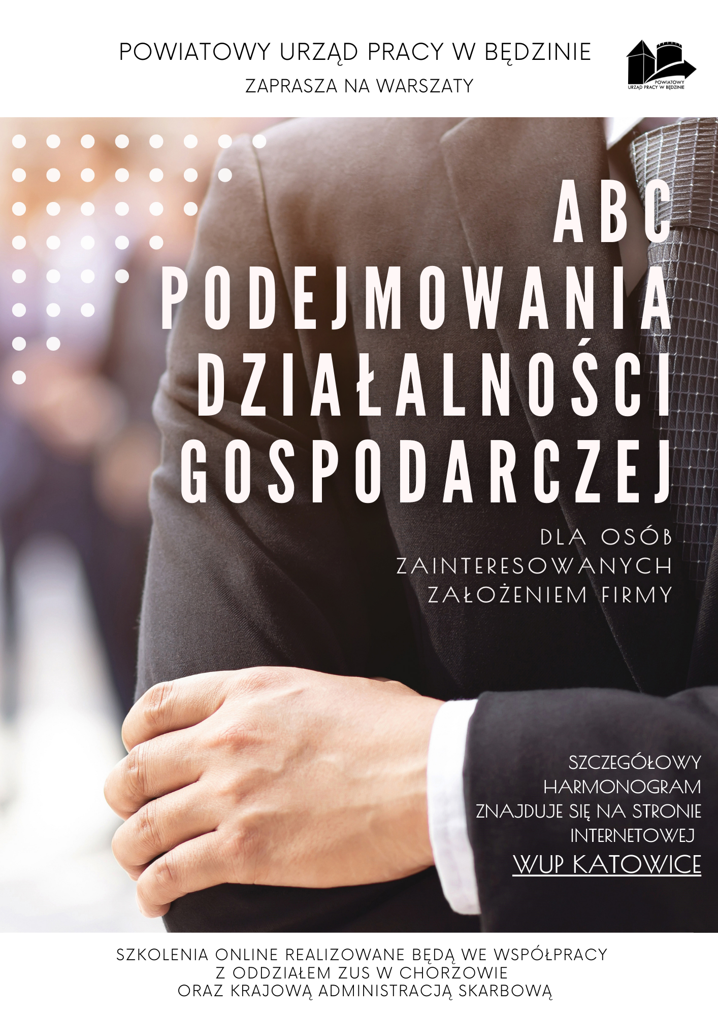 Plakat z zaproszeniem na szkolenie WUP z prowadzenia działalności gospodarczej