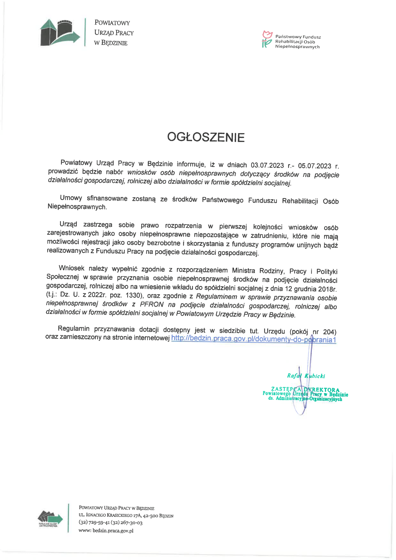 Nabór wniosków w sprawie przyznania osobie niepełnosprawnej środków PFRON na podjęcie działalności gospodarczej, rolniczej albo działalności w formie spółdzielni socjalnej.