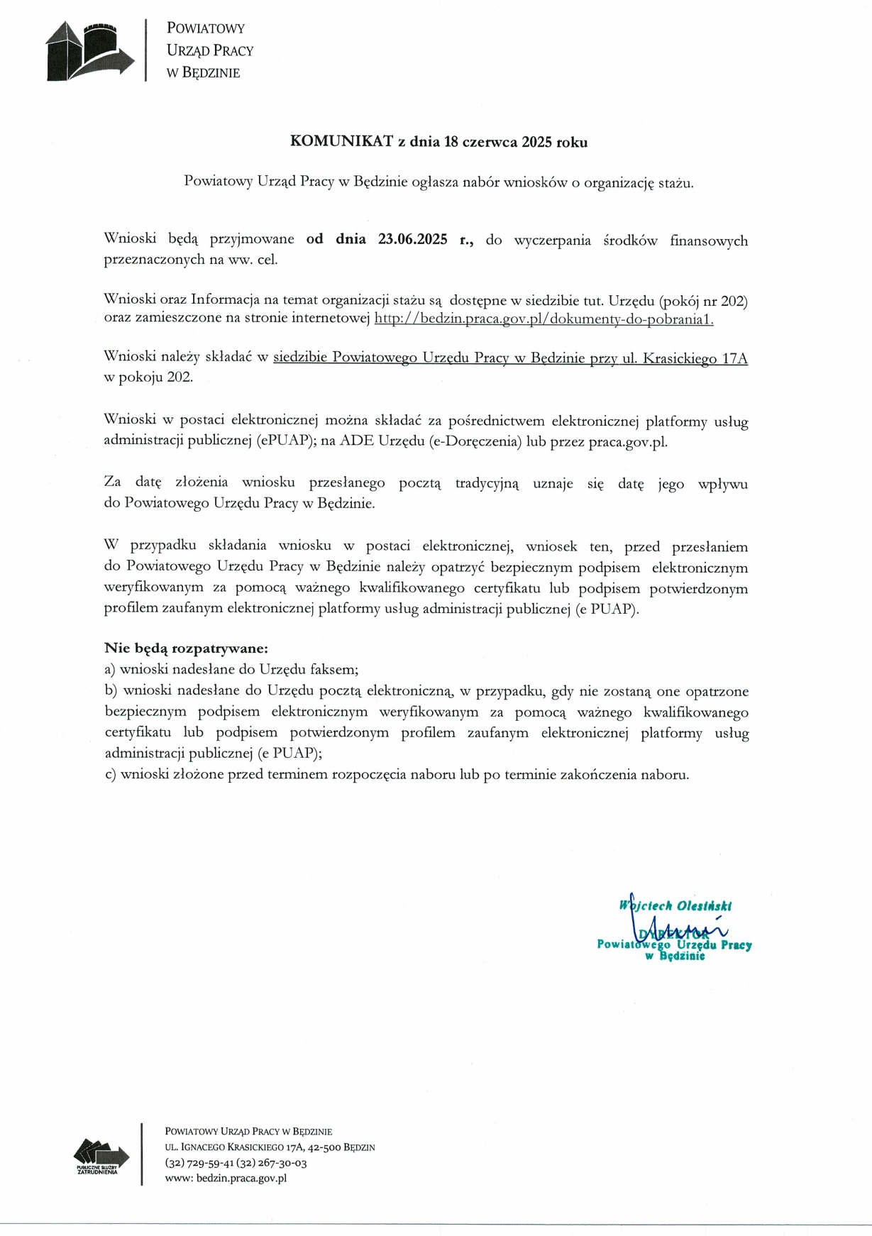 Zdjęcie artykułu Nabór wniosków o organizację stażu