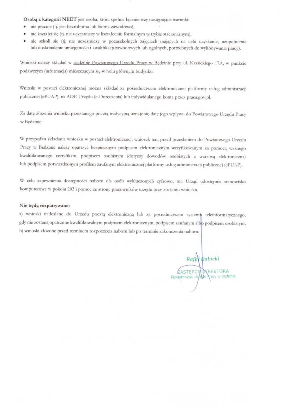 Nabór wniosków o refundację kosztów wyposażenia lub doposażenia stanowiska pracy, druga strona